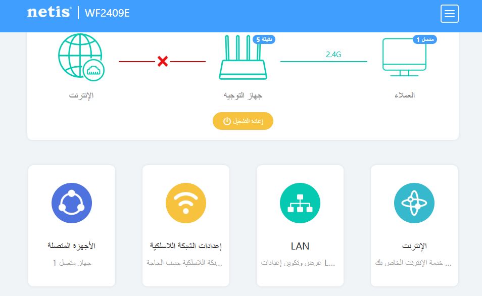 الصفحة الرئيسية من لوحة التحكم